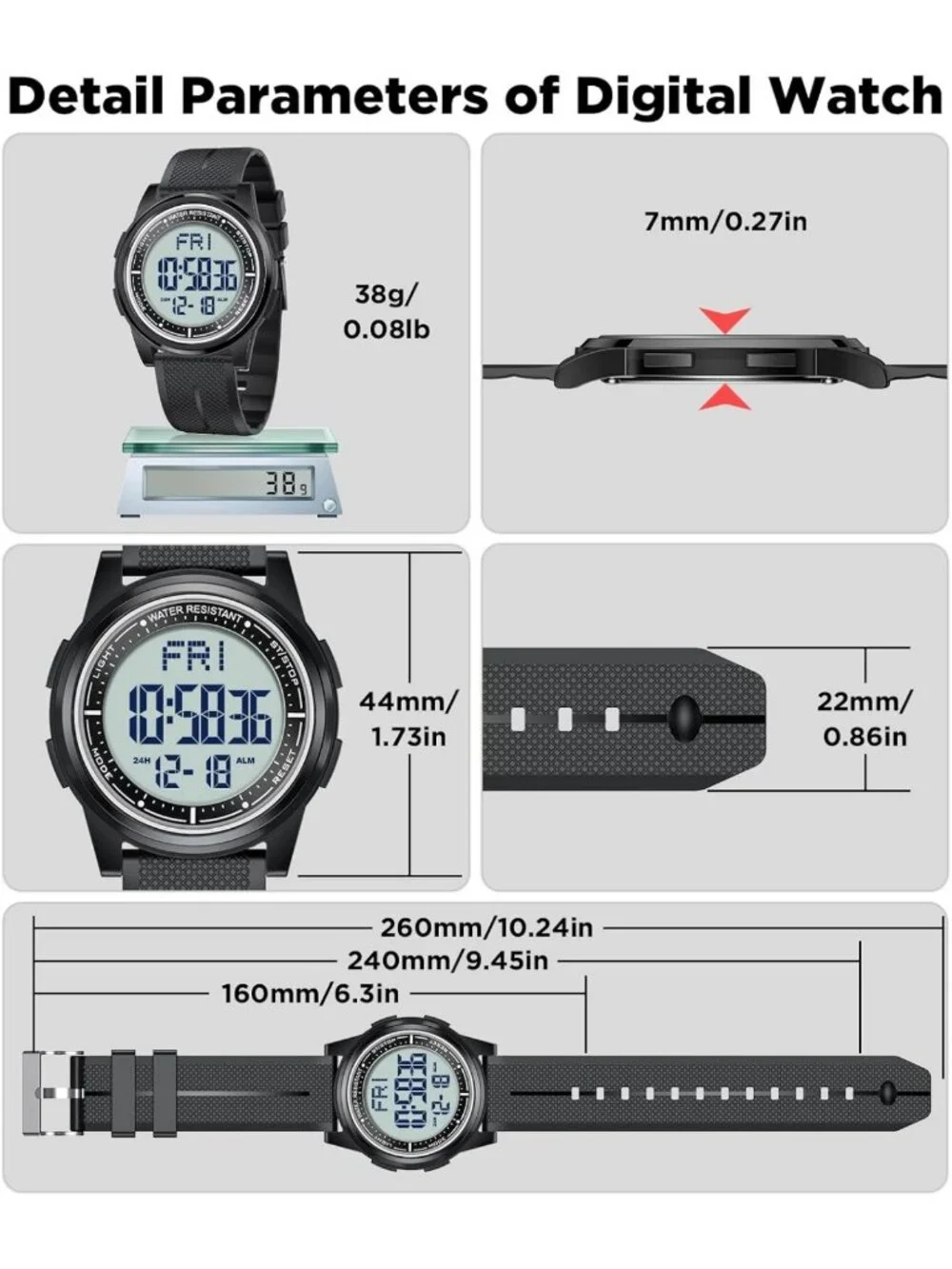 Ultra-Thin Waterproof Digital Sports Watch for Men & Women, 50M, Lightweight
